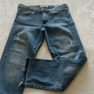 Banana Republic cropped straight jeans with slight distressing and frayed hem